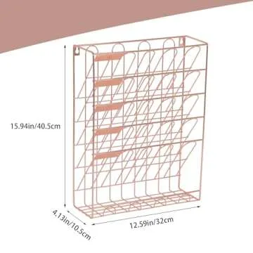 superbpag Desk Organizer, 5 Tier Hanging File Organizer, Wall Mount Document Letter Tray Storage Rack for Office Home Dormitory, Rose Gold