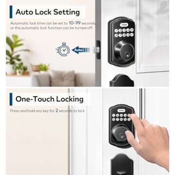 TEEHO Keyless Entry Door Lock Deadbolt with Handle Set, Electronic Digital Smart Locks Set for Front Door with 2 Keys, Easy to Install Keypad Deadbolt, Auto Lock - Matte Black