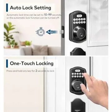 TEEHO Keyless Entry Door Lock Deadbolt with Handle Set, Electronic Digital Smart Locks Set for Front Door with 2 Keys, Easy to Install Keypad Deadbolt, Auto Lock - Matte Black