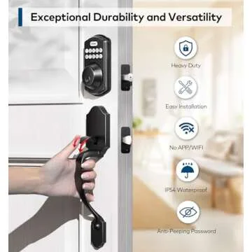 TEEHO Keyless Entry Door Lock Deadbolt with Handle Set, Electronic Digital Smart Locks Set for Front Door with 2 Keys, Easy to Install Keypad Deadbolt, Auto Lock - Matte Black