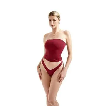 SUUKSESS Women Sexy Tube Top Summer Y2K Going Out Tops Casual Sleeveless Double Lined Basic Tank Top (Wine Red, XS)