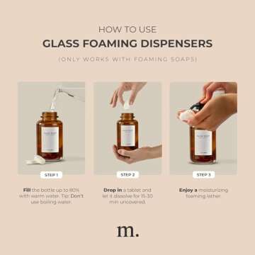 MaisoNovo Foaming Soap Dispenser with Concrete Tray | Amber Foaming Bottle 8oz | Foaming Hand Soap Dispenser and Waterproof Labels for Bathroom
