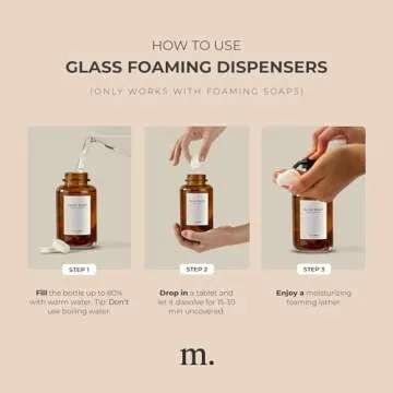 MaisoNovo Foaming Soap Dispenser with Concrete Tray | Amber Foaming Bottle 8oz | Foaming Hand Soap Dispenser and Waterproof Labels for Bathroom
