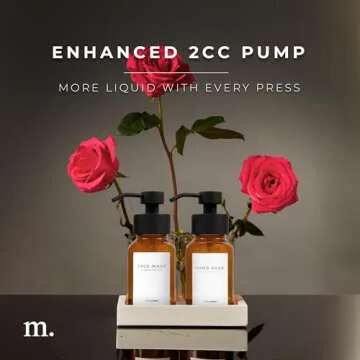 MaisoNovo Foaming Soap Dispenser with Concrete Tray | Amber Foaming Bottle 8oz | Foaming Hand Soap Dispenser and Waterproof Labels for Bathroom