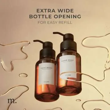 MaisoNovo Foaming Soap Dispenser with Concrete Tray | Amber Foaming Bottle 8oz | Foaming Hand Soap Dispenser and Waterproof Labels for Bathroom