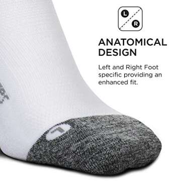 Feetures Elite Light Cushion No Show Tab Ankle Socks - Sport Sock with Targeted Compression - White, L (1 Pair)