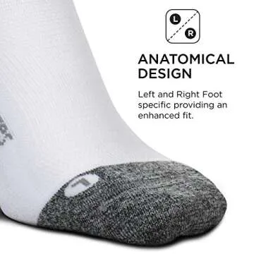 Feetures Elite Light Cushion No Show Tab Ankle Socks - Sport Sock with Targeted Compression - White, L (1 Pair)