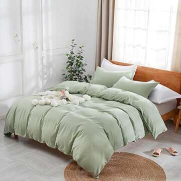 Uhsupris Green Duvet Covers Full/Queen Size 3 Pieces Green Bedding Set Queen with Zipper&Corner Ties(No Comforter)