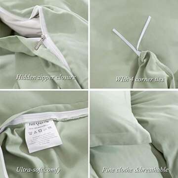 Uhsupris Green Duvet Covers Full/Queen Size 3 Pieces Green Bedding Set Queen with Zipper&Corner Ties(No Comforter)