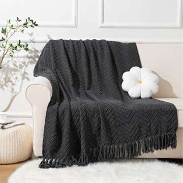 BATTILO Home Dark Grey Throw Blanket for Couch, Knit Charcoal Throw Blanket Versatile for Chair, 50 ...