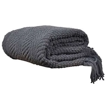 BATTILO Home Dark Grey Throw Blanket for Couch, Knit Charcoal Throw Blanket Versatile for Chair, 50 x 60 Inch - Super Soft Warm Grey Blanket with Tassels for Bed, Sofa and Living Room