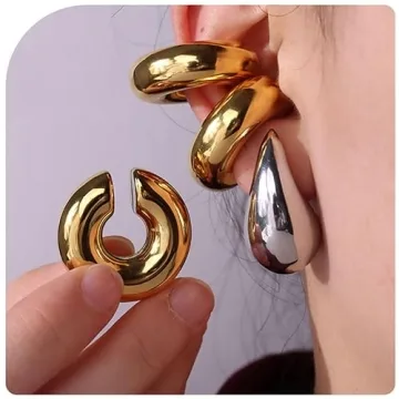 Chunky Gold Silver Ear Cuffs for Women Non-Pierced Ears