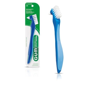 GUM Denture Brush - Dual Headed Hard Bristle Toothbrush for Dentures & Acrylic Retainers - Dentist R...