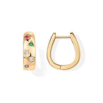 Stylish PAVOI Chunky Huggie Earrings with Multi-Colored Zirconia