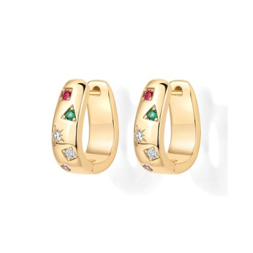 Stylish PAVOI Chunky Huggie Earrings with Multi-Colored Zirconia