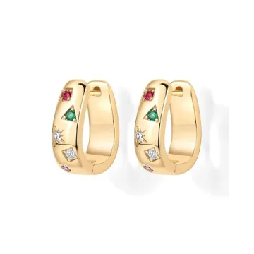 Stylish PAVOI Chunky Huggie Earrings with Multi-Colored Zirconia
