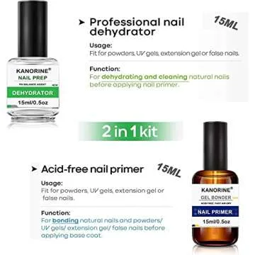 KANORINE Nail Dehydrator and Primer, Acid Free Natural Nail Prep Dehydrate & Bond Primer Kit, Acrylic Nail Supplies Primer Nail Tech Must Haves for UV Gels Fast Dry Bonding Agent Gift Box 15ml x2