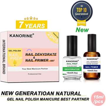KANORINE Nail Dehydrator and Primer, Acid Free Natural Nail Prep Dehydrate & Bond Primer Kit, Acrylic Nail Supplies Primer Nail Tech Must Haves for UV Gels Fast Dry Bonding Agent Gift Box 15ml x2