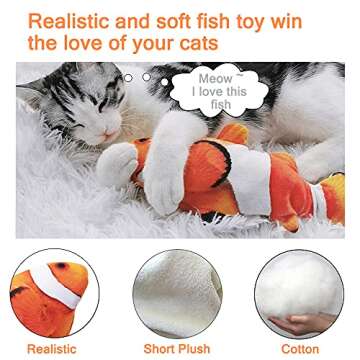 Electric Floppy Fish Cat Toy, Moving Cat Kicker Fish Toy, 11" Realistic Flopping Fish Dog Toy, Plush Interactive Cat Toy for Indoor Cats, Wiggle Fish Catnip Toys