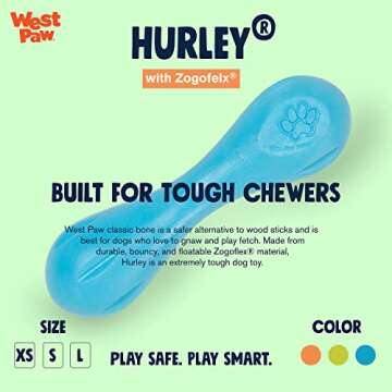 WEST PAW Zogoflex Hurley Dog Bone Chew Toy – Floatable Pet Toys for Aggressive Chewers, Catch, Fetch – Bright-Colored Bones for Dogs – Recyclable, Dishwasher-Safe, Non-Toxic, Large, Aqua