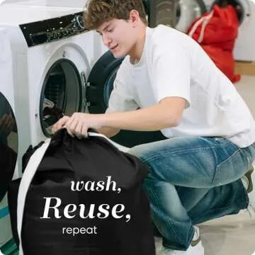 Handy Laundry Shoulder Strap Bag - Drawstring Locking Closure, Durable Nylon Material, Large Capacity, Heavy Duty Stitching, Perfect for Laundromat or College Dorm (Black | 30" x 40")