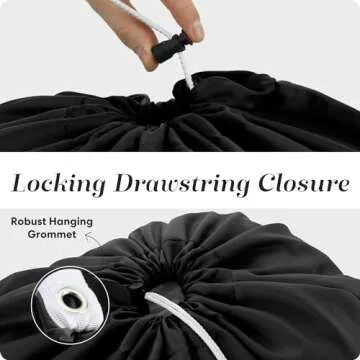 Handy Laundry Shoulder Strap Bag - Drawstring Locking Closure, Durable Nylon Material, Large Capacity, Heavy Duty Stitching, Perfect for Laundromat or College Dorm (Black | 30" x 40")