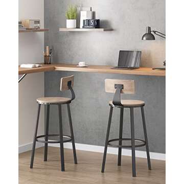 VASAGLE Set of 2 Bar Stools - Rustic Charm Meets Modern Comfort