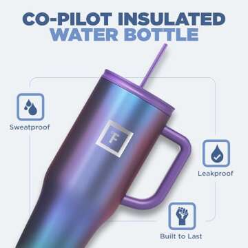 IRON FLASK Co-Pilot Insulated Mug w/Straw & Flip Cap Lids - Cup Holder Bottle for Hot, Cold Drink - ...