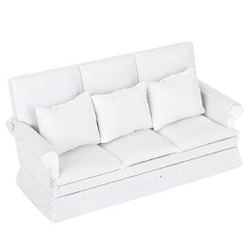 Living Room Furniture 1/12 Scale Dolls House Furniture Couch, with 3pcs Pillow Dollhouse Sofa, Miniature for Girls Kids Children(White)