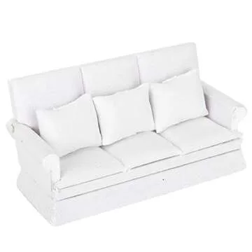 Living Room Furniture 1/12 Scale Dolls House Furniture Couch, with 3pcs Pillow Dollhouse Sofa, Miniature for Girls Kids Children(White)
