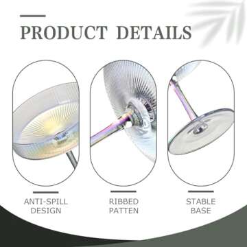 CUKBLESS Iridescent Martini Glasses Set of 6, Champagne Coupe Glasses, Hand Blown Vintage Ribbed Glasses, Cocktail Glasses for Margarita, Whiskey, Dessert, 7 oz