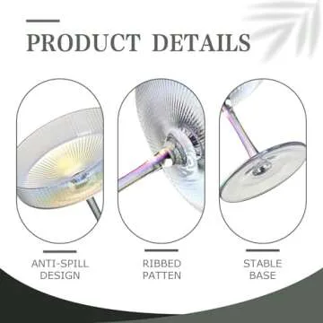 CUKBLESS Iridescent Martini Glasses Set of 6, Champagne Coupe Glasses, Hand Blown Vintage Ribbed Glasses, Cocktail Glasses for Margarita, Whiskey, Dessert, 7 oz