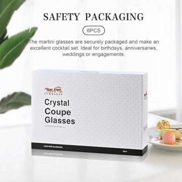 CUKBLESS Iridescent Martini Glasses Set of 6, Champagne Coupe Glasses, Hand Blown Vintage Ribbed Glasses, Cocktail Glasses for Margarita, Whiskey, Dessert, 7 oz