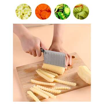 Crinkle Cutter Knife Stainless Steel Cutting Tool for Potato Carrot Chip Vegetable French Fry, Wavy Chopper Wave Slicer Steel Blade, Kids Lunch Accessories (Black Handle)