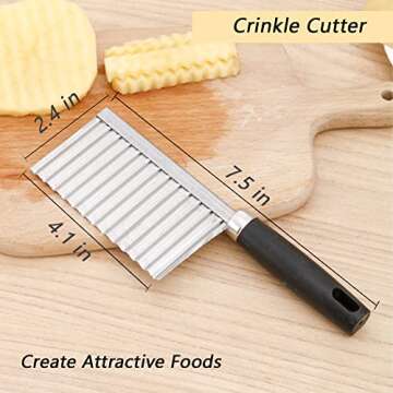 Crinkle Cutter Knife Stainless Steel Cutting Tool for Potato Carrot Chip Vegetable French Fry, Wavy Chopper Wave Slicer Steel Blade, Kids Lunch Accessories (Black Handle)