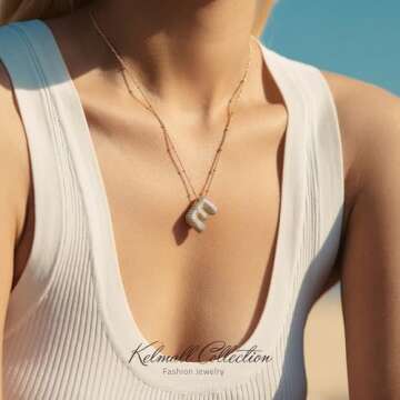 KELMALL Cubic Zirconia Bubble Initial Letter Necklace for Women - Elegant Gold Plated A-Z Alphabet N...