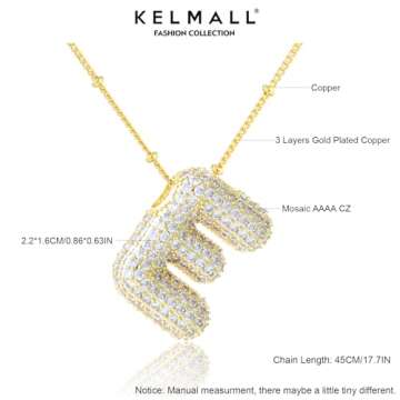 KELMALL Cubic Zirconia Bubble Initial Letter Necklace for Women - Elegant Gold Plated A-Z Alphabet Name Pendant Necklace with Rhinestone - Personalized Gift