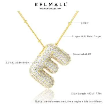 KELMALL Cubic Zirconia Bubble Initial Letter Necklace for Women - Elegant Gold Plated A-Z Alphabet Name Pendant Necklace with Rhinestone - Personalized Gift