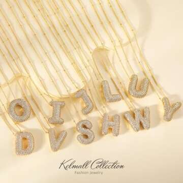 KELMALL Cubic Zirconia Bubble Initial Letter Necklace for Women - Elegant Gold Plated A-Z Alphabet Name Pendant Necklace with Rhinestone - Personalized Gift