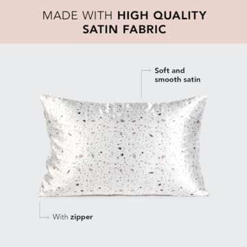 Kitsch Satin Pillowcase with Zipper for Hair & Skin, Softer Than Silk Pillow Cases Queen, Wrinkle-Free, Smooth and Cooling Satin Pillow Covers, Standard Size 19"x26", White Terrazzo