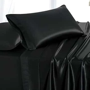 Rudong Black Satin Twin Sheet Set for Cozy Sleep