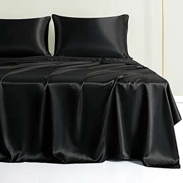Rudong Black Satin Twin Sheet Set for Cozy Sleep