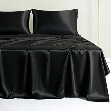 Rudong Black Satin Twin Sheet Set for Cozy Sleep