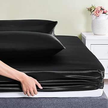 Rudong Black Satin Twin Sheet Set for Cozy Sleep