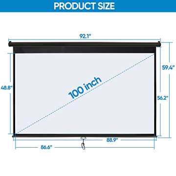 SUPER DEAL 100'' 16:9 HD Projection Screen Foldable Anti-Crease Portable Projector Movie Screen Manual Pull Down for Home Theater Presentation Education Outdoor Indoor Public Display, Black