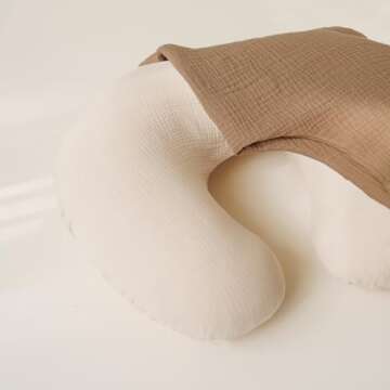 Konssy 2 Pack Muslin Nursing Pillow Covers, Soft and Adorable Nursing Cover for Breastfeeding Pillows, Pillow Slipcover for Baby Girls Boys Newborn(Brown,Cream)