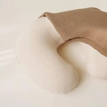 Konssy 2 Pack Muslin Nursing Pillow Covers, Soft and Adorable Nursing Cover for Breastfeeding Pillows, Pillow Slipcover for Baby Girls Boys Newborn(Brown,Cream)