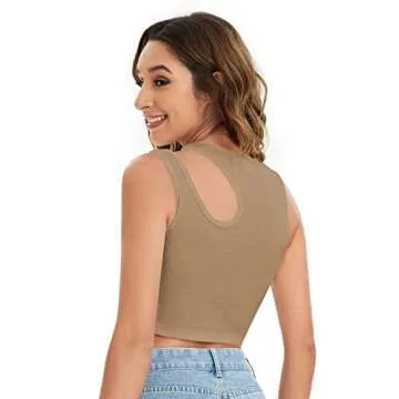Milumia Women 2 Pack Cut Out Crop Tops Sexy Asymmetrical One Shoulder Shirts Ribbed Knit Tanks Coffee and Black Large