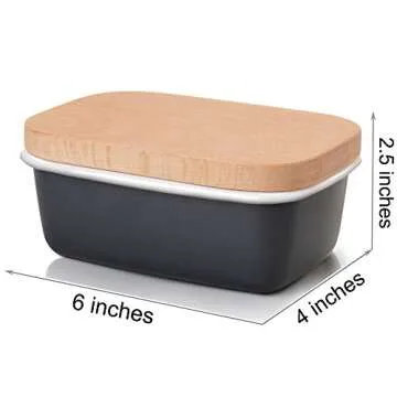 Butter Dish, Butter Keeper Container with Beech Wooden Lid, Perfect for 2 Sticks of Butter, Charcoal Grey