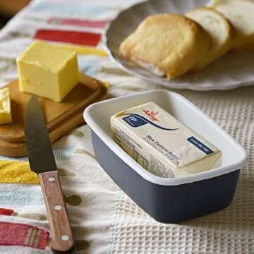 Butter Dish, Butter Keeper Container with Beech Wooden Lid, Perfect for 2 Sticks of Butter, Charcoal Grey